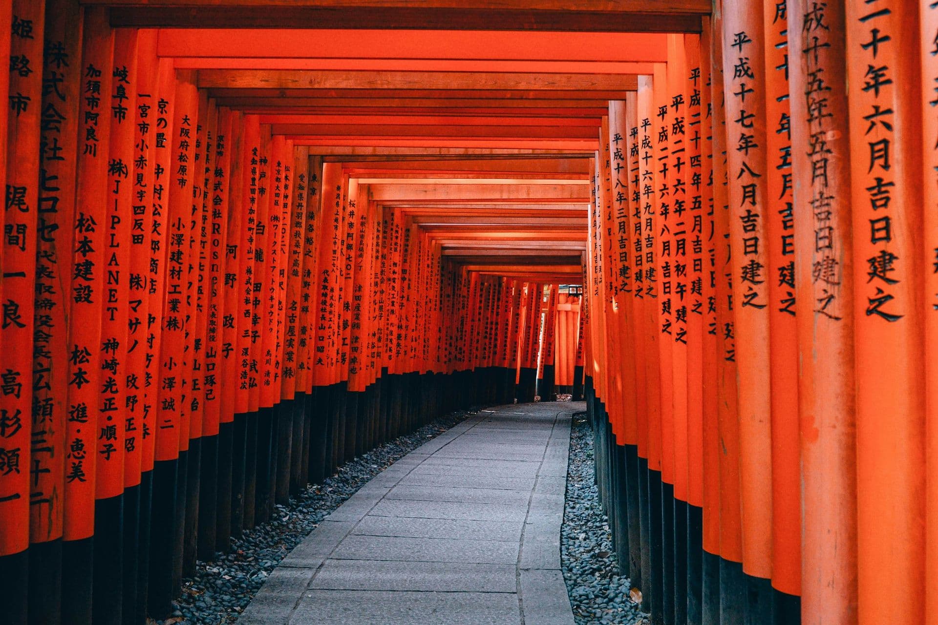 A tunnel of vermilion torii gates at Fushimi Inari shrine